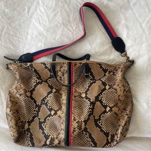 Clare V snake leather crossbody tote handbag purse stripe animal print